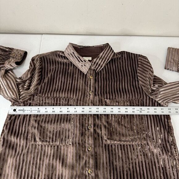 Pilcro Anthro Womens Top Large Brown Velvet Burnout Pinstripe Shirt Holiday Boho - Picture 4 of 12